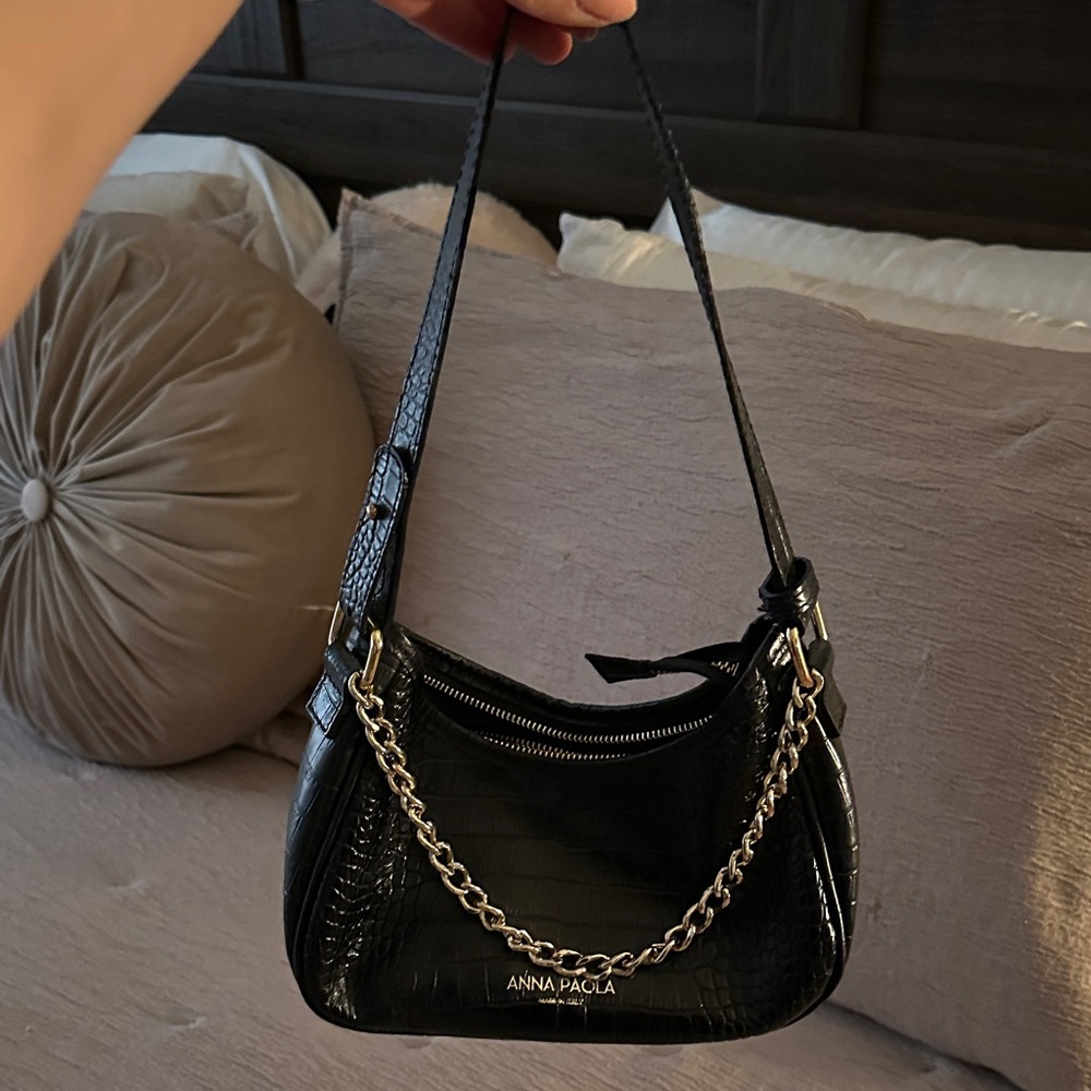 Anna Paola Black Mini Bag with Chain Detail
